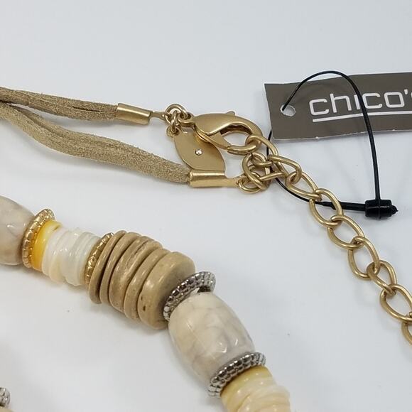 Chico's Beige Cream Gemstone Beaded Wood Necklace, New With Tags - Picture 4 of 8